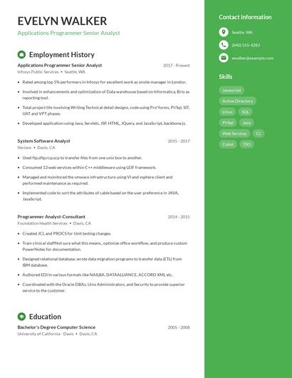 Applications Programmer Senior Analyst Resume
