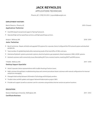 Applications Technician Resume