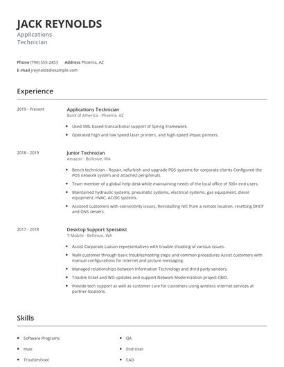 Applications Technician Resume
