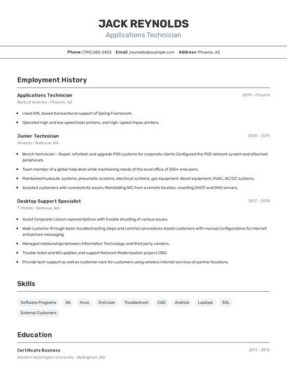 Applications Technician Resume