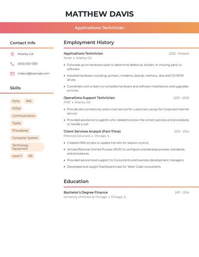 Applications Technician Resume