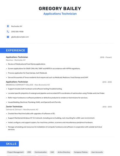 Applications Technician Resume