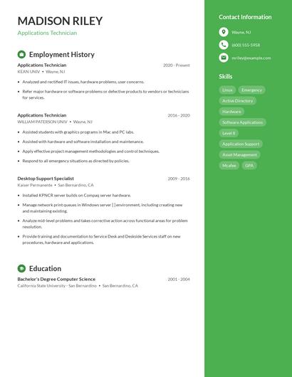Applications Technician Resume