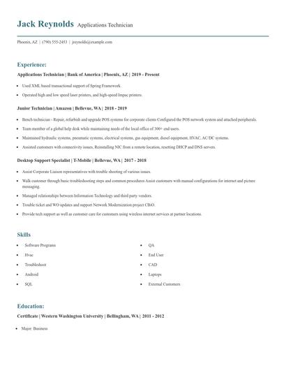 Applications Technician Resume