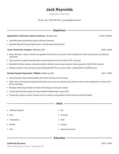 Applications Technician Resume