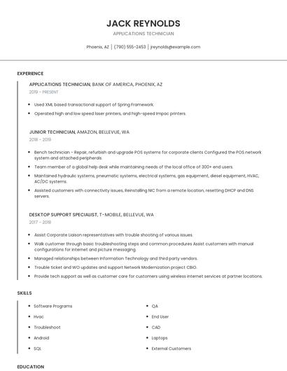Applications Technician Resume