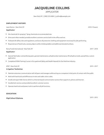 Applicator Resume