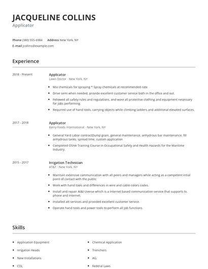 Applicator Resume
