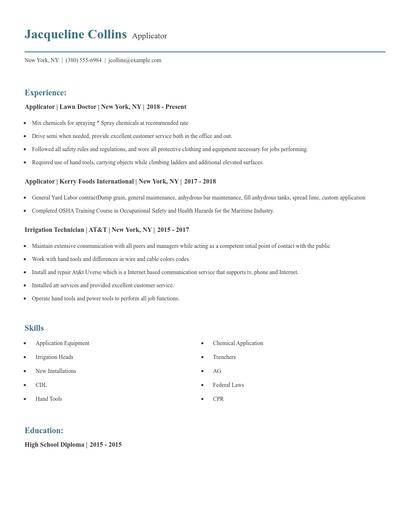 Applicator Resume