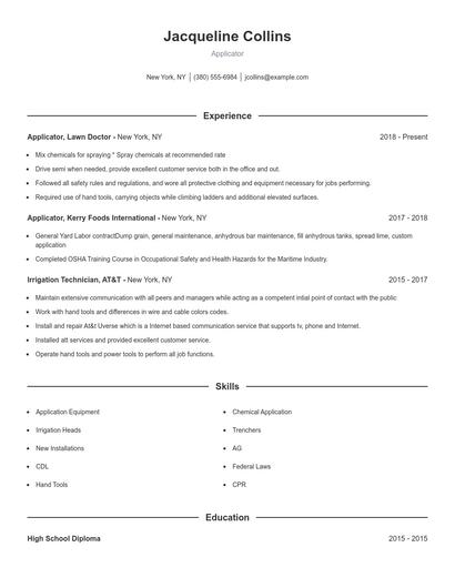 Applicator Resume