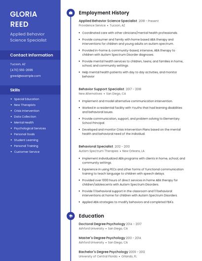 Applied Behavior Science Specialist Resume