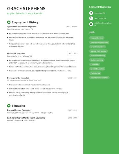 Applied Behavior Science Specialist Resume