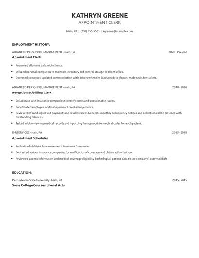 Appointment Clerk Resume
