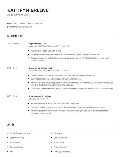 Appointment Clerk Resume
