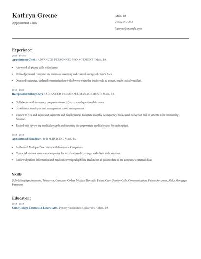Appointment Clerk Resume
