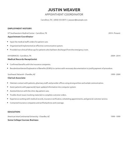 Appointment Coordinator Resume