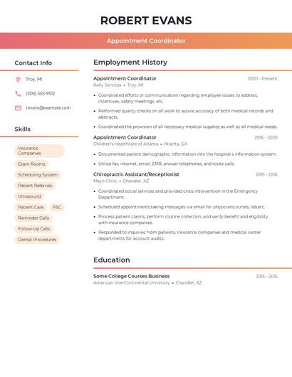 Appointment Coordinator Resume