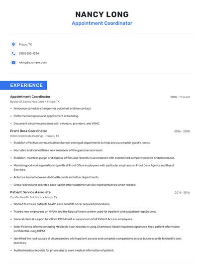 Appointment Coordinator Resume