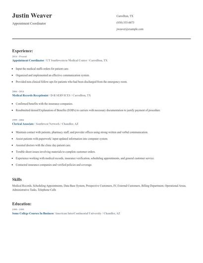 Appointment Coordinator Resume