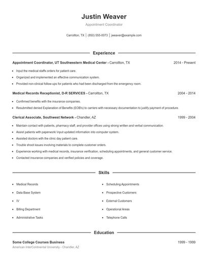 Appointment Coordinator Resume