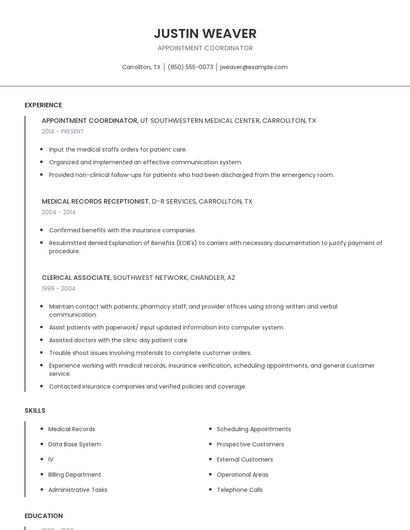 Appointment Coordinator Resume