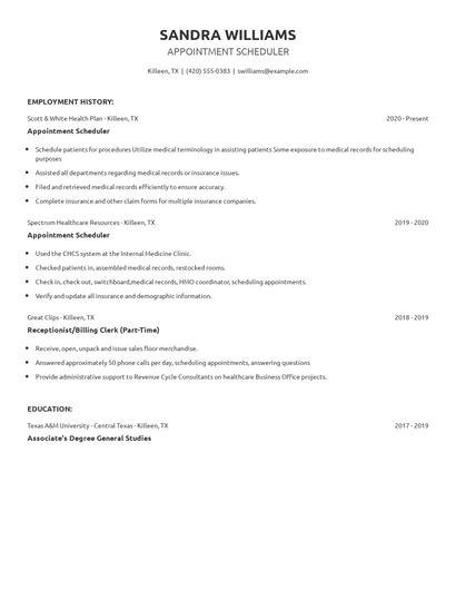Appointment Scheduler Resume