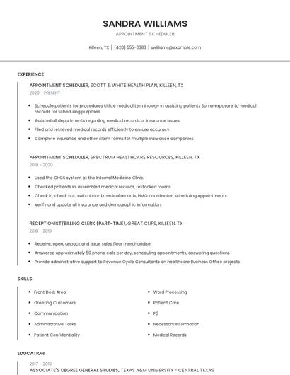 Appointment Scheduler Resume