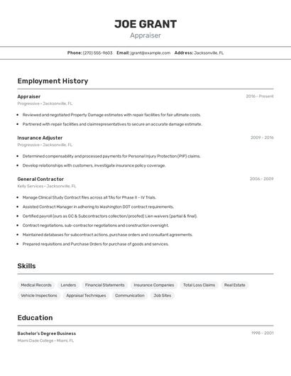 Appraiser Resume
