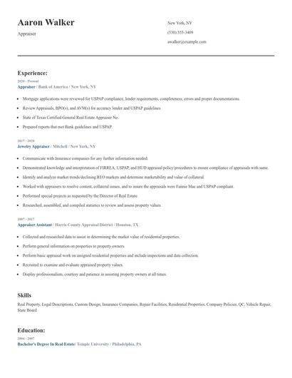 Appraiser Resume