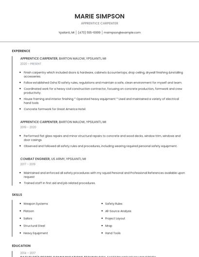 Apprentice Carpenter Resume