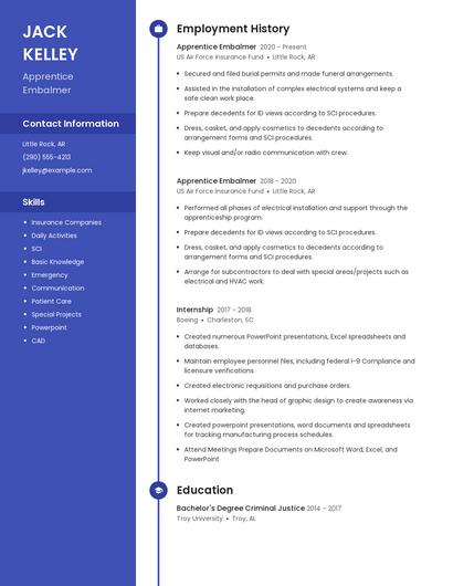 Apprentice Embalmer Resume