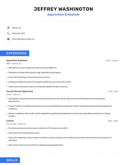 Apprentice Embalmer Resume