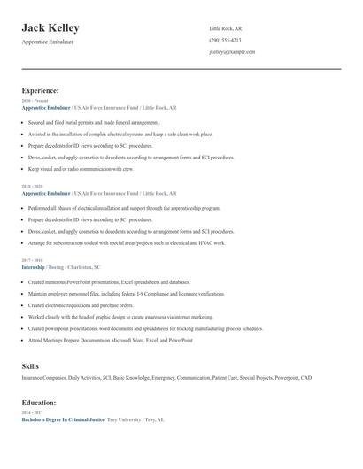 Apprentice Embalmer Resume