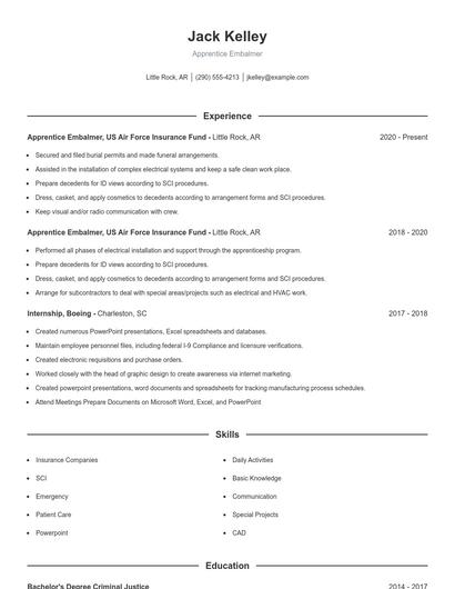 Apprentice Embalmer Resume