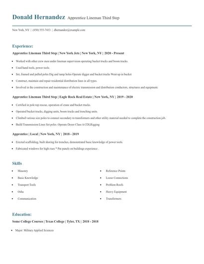 Apprentice Lineman Third Step Resume