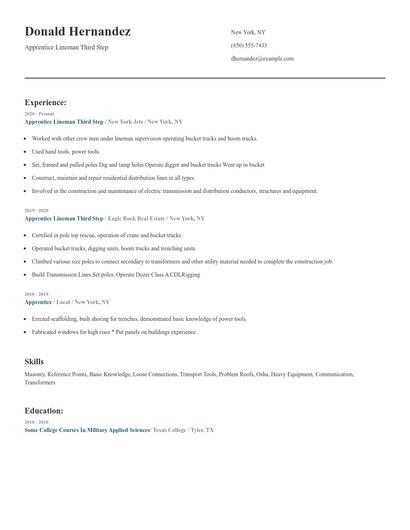 Apprentice Lineman Third Step Resume