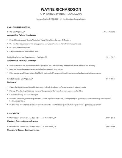 Apprentice, Painter, Landscape Resume
