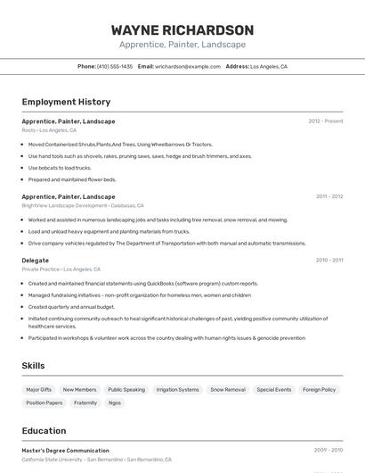 Apprentice, Painter, Landscape Resume
