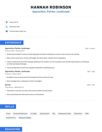 Apprentice, Painter, Landscape Resume