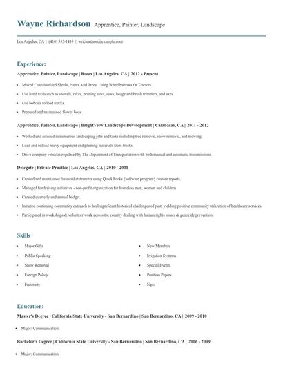 Apprentice, Painter, Landscape Resume