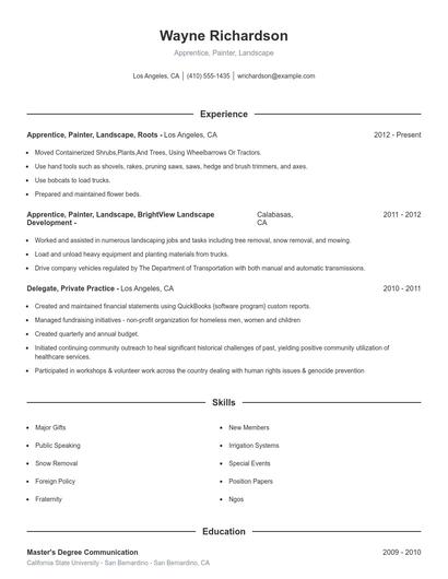 Apprentice, Painter, Landscape Resume