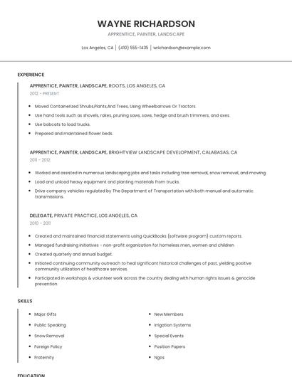 Apprentice, Painter, Landscape Resume