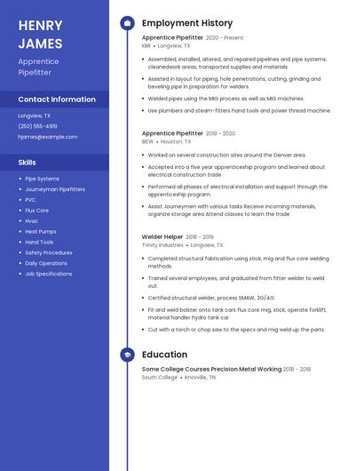Apprentice Pipefitter Resume
