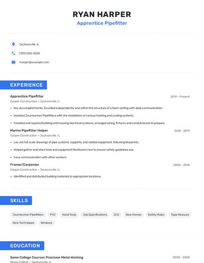 Apprentice Pipefitter Resume