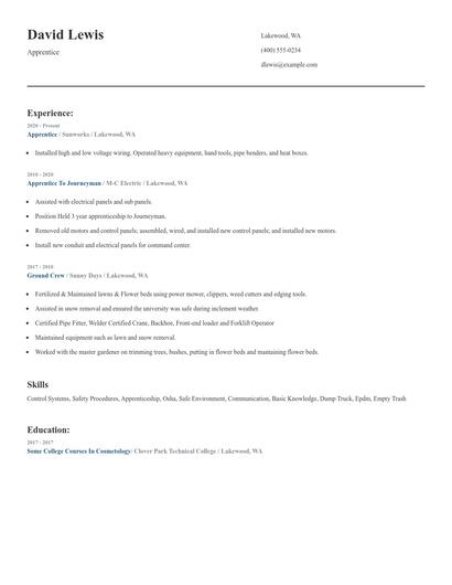 Apprentice Resume