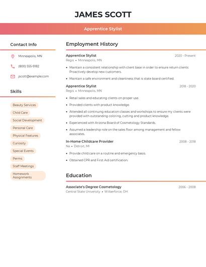 Apprentice Stylist Resume