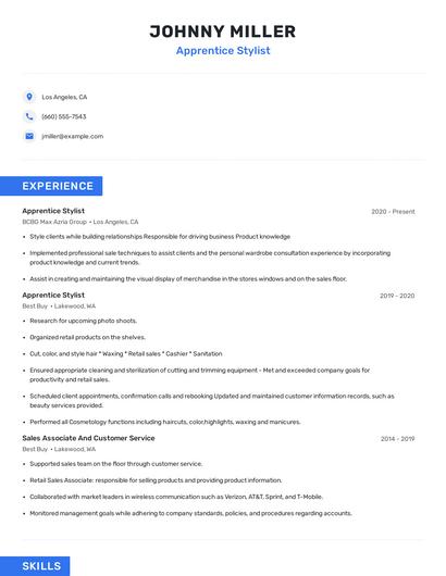Apprentice Stylist Resume