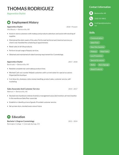Apprentice Stylist Resume
