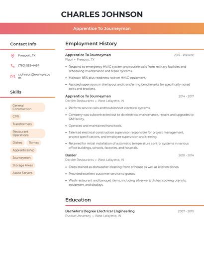 Apprentice To Journeyman Resume
