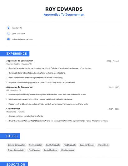 Apprentice To Journeyman Resume